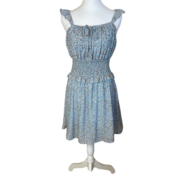 Altar’d State Blue Floral Milkmaid Peasant Dress Elastic Waist Ruffle Small - Picture 1 of 11